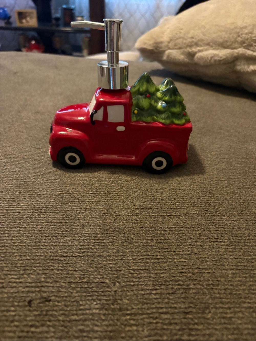 Holiday Red Truck Ceramic Soap Dispenser with Green Tree Accent